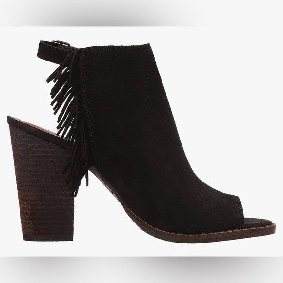 NEW Lucky Brand Suede Fringe Boho Open Toe Stacked Block Heel Sandal Shoe - Picture 5 of 13